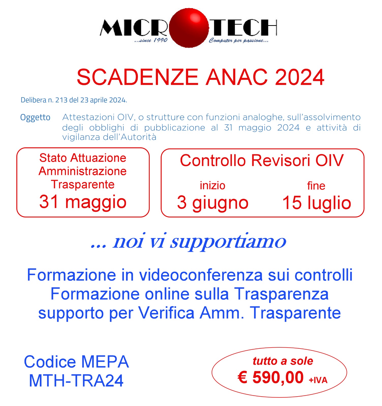 Offerta Controlli ANAC scadenza Maggio 2024